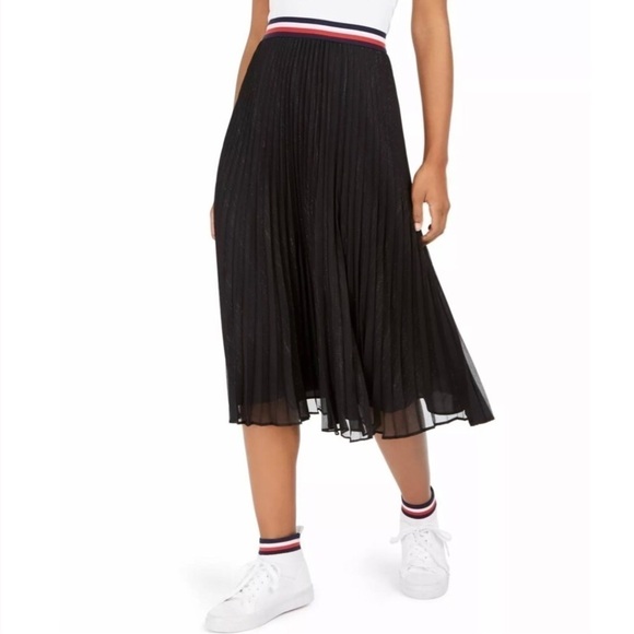 TOMMY HILFIGER black tea-Length pleated skirt - Picture 1 of 8